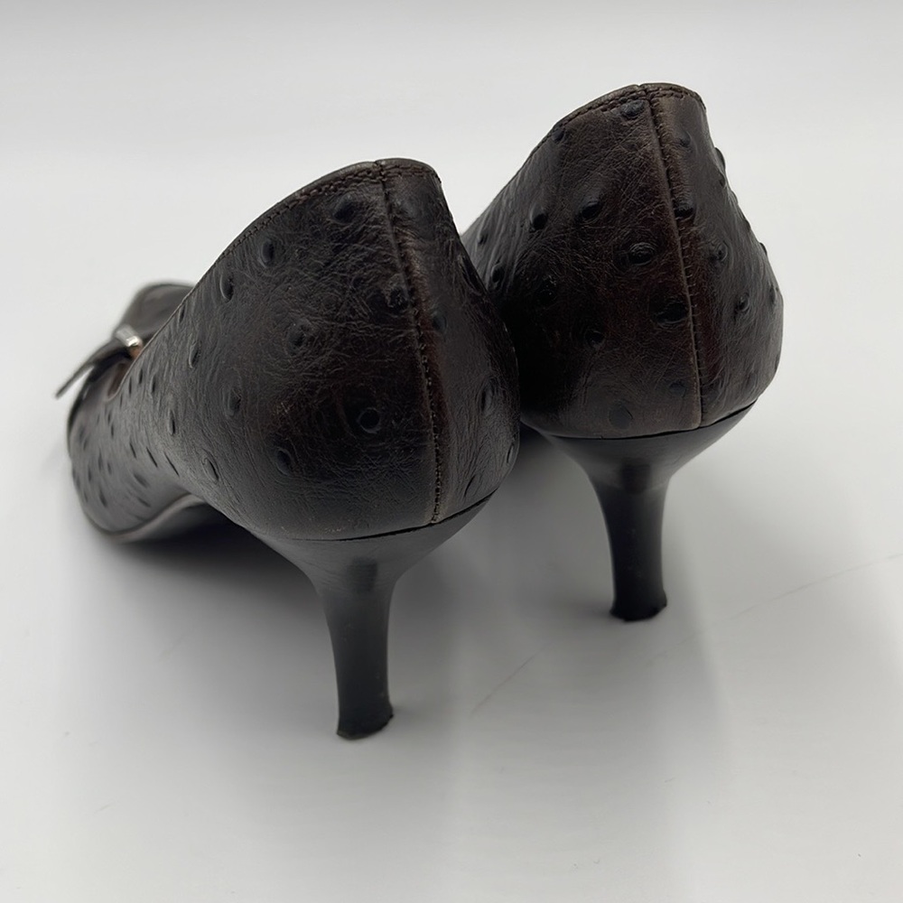 Furla Ostrich Brown Leather Pointed Toe Heels - Picture 7 of 9